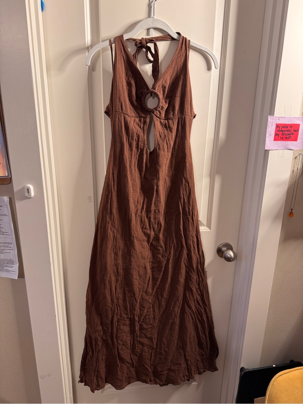Women’s small Mijo Brown Halter Maxi Dress with Keyhole Tie-Back